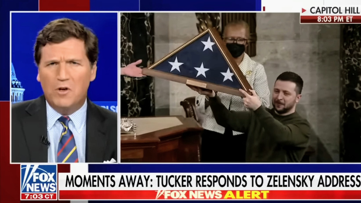 Fox News screenshot of Tucker Carlson responding to Volodymyr Zelenskyy's address before Congress
