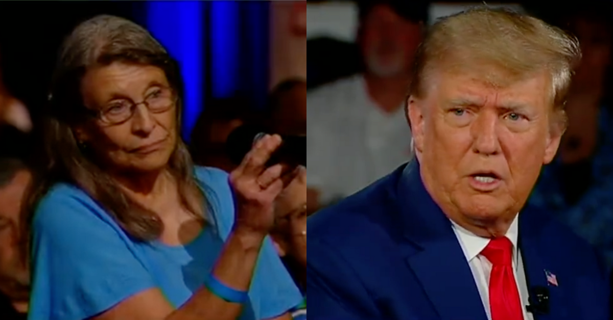 Fox News screenshot of voter during town hall; Fox News screenshot of Donald Trump during town hall
