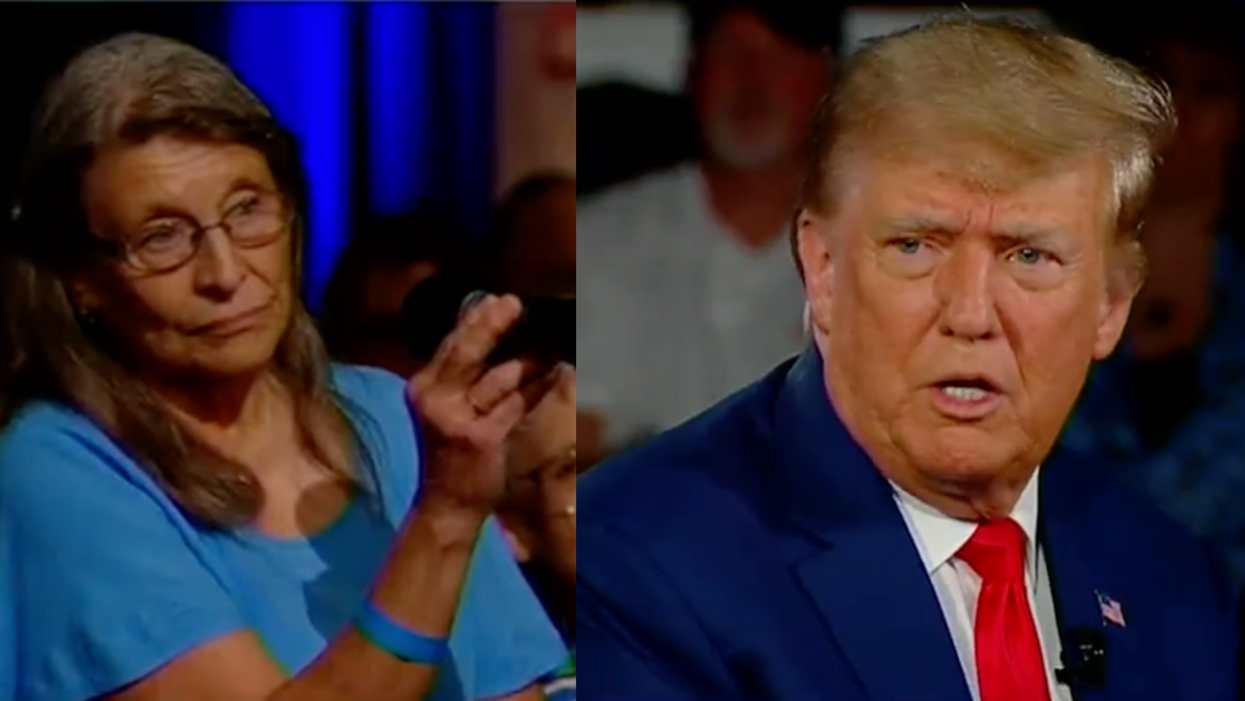 Fox News screenshot of voter during town hall; Fox News screenshot of Donald Trump during town hall