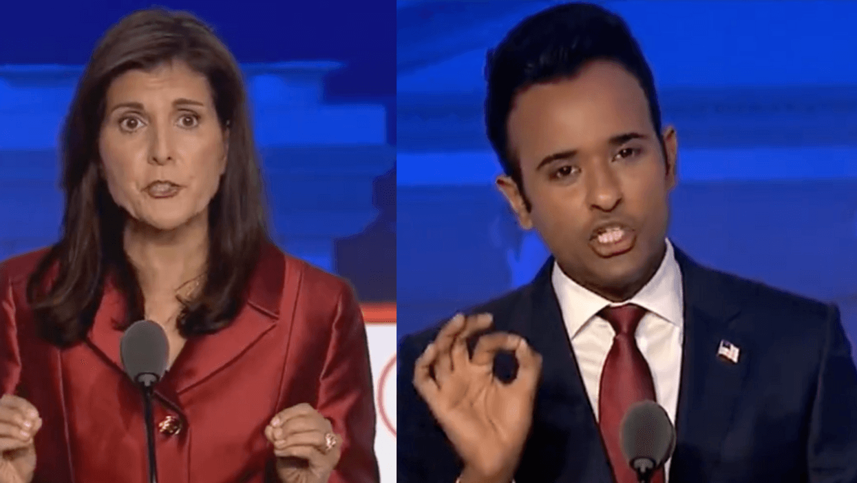 Fox News screenshots of Nikki Haley and Vivek Ramaswamy
