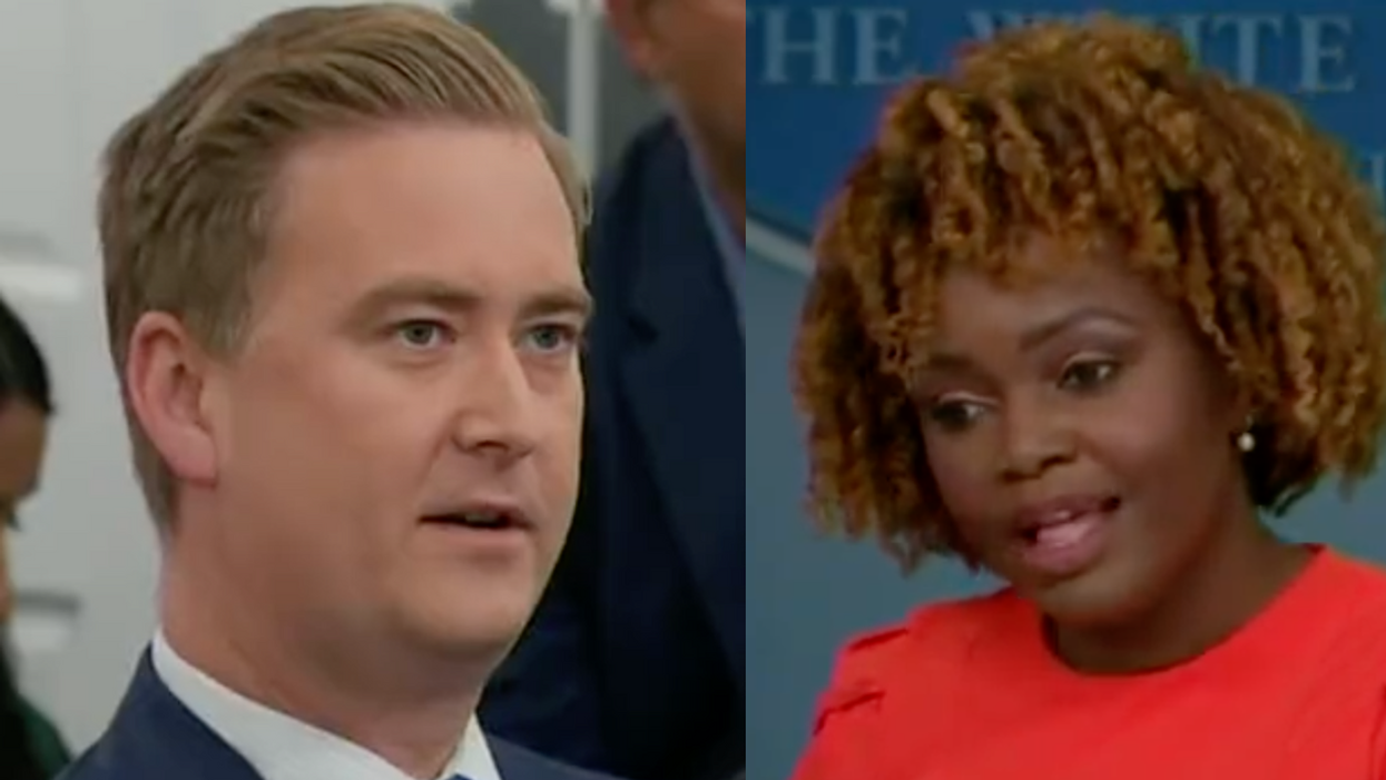 Fox News screenshots of Peter Doocy and Karine Jean-Pierre