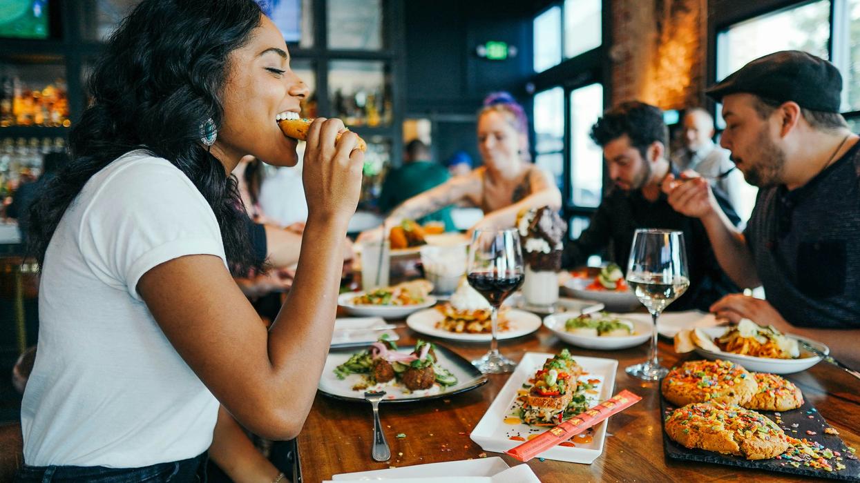 Friends eating at restaurant
