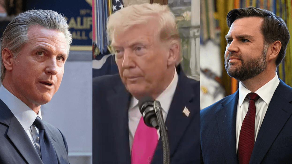 Gavin Newsom; Screenshot of Donald Trump; JD Vance