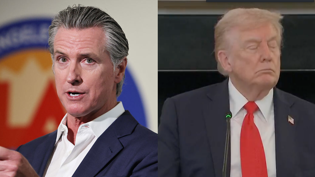 Gavin Newsom; Screenshot of Donald Trump