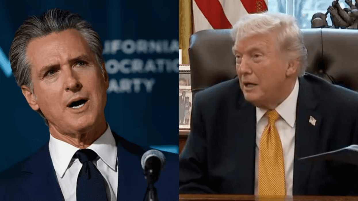 Gavin Newsom; Screenshot of Donald Trump