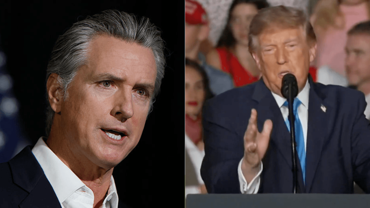 Gavin Newsom; Screenshot of Donald Trump