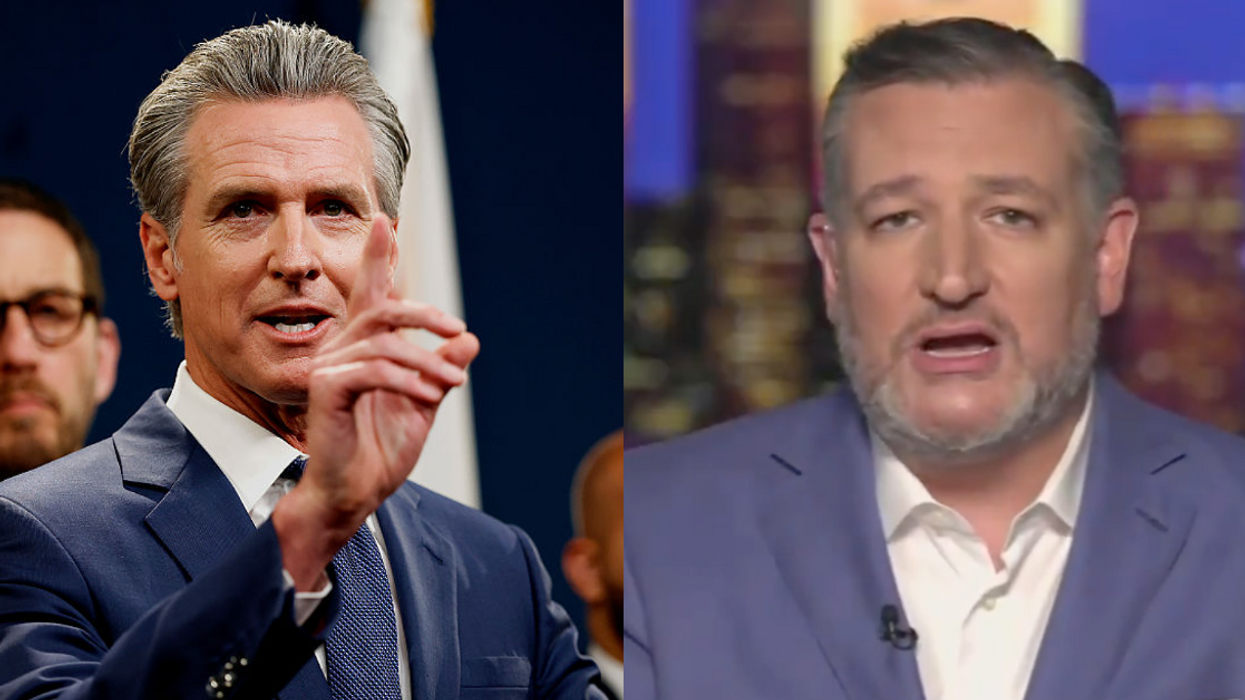 Gavin Newsom; Screenshot of Ted Cruz