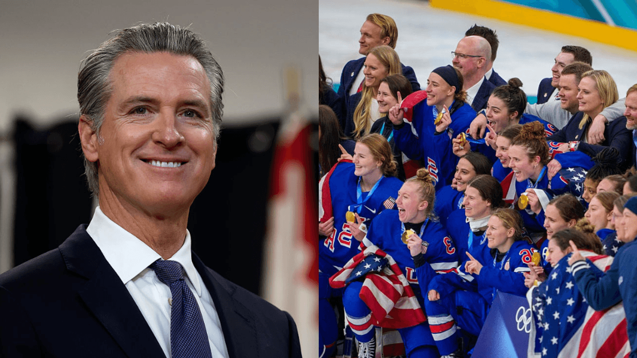 Gavin Newsom; U.S. women's ice hockey team celebrates victory