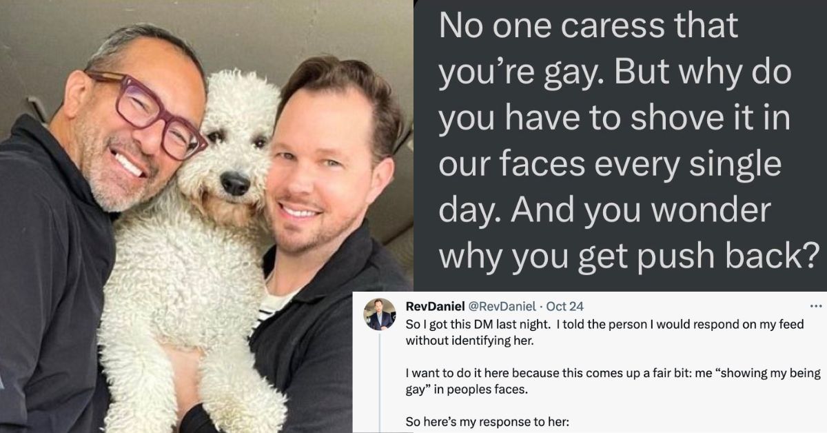 Gay Priest, his partner, his dog, trolling message and Twitter response