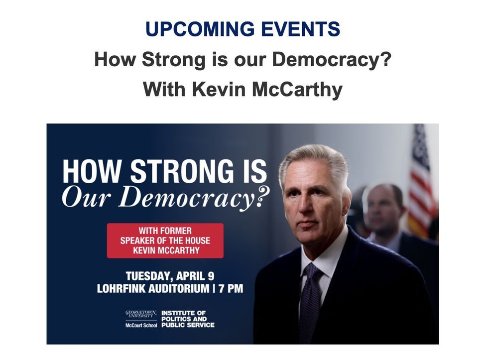 Georgetown University flyer featuring Kevin McCarthy