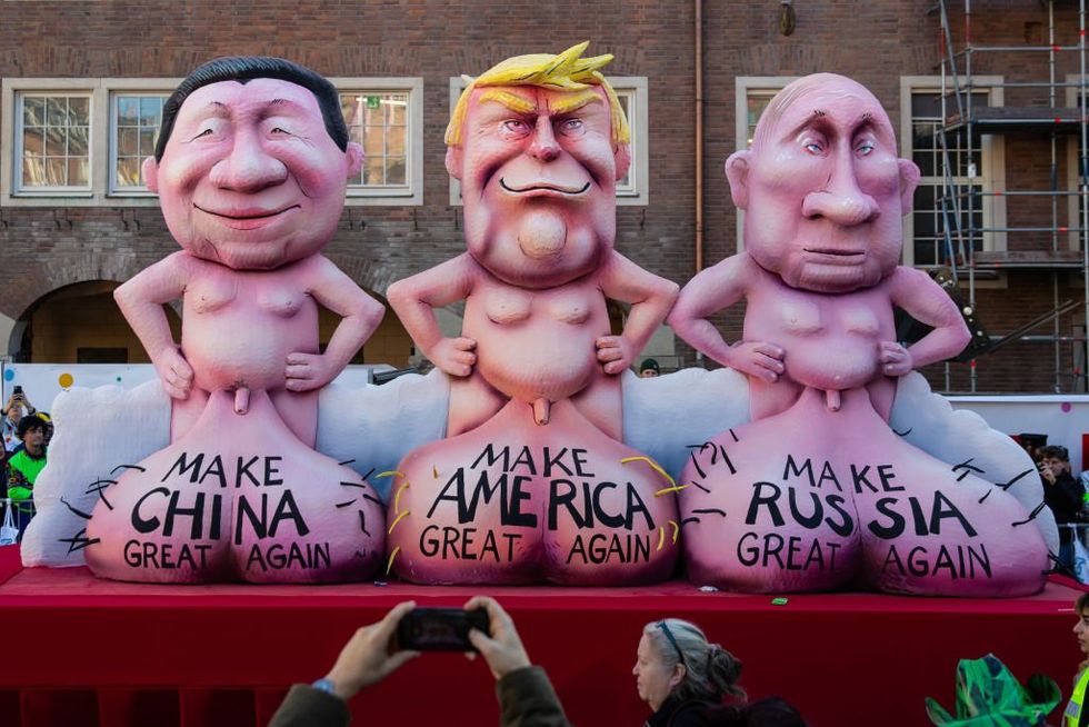 German carnival float of Xi Jinping, Donald Trump and Vladimir Putin