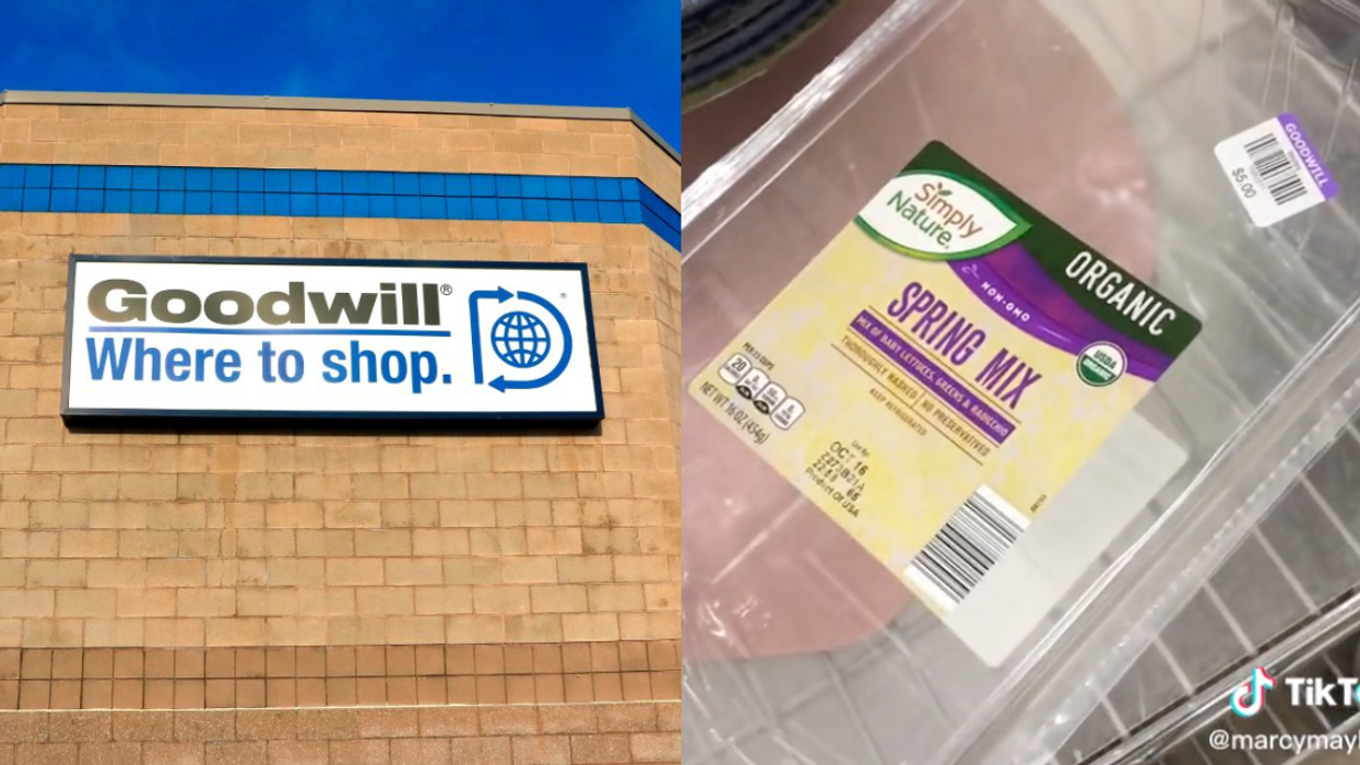 Goodwill store; TikTok screenshot of salad container