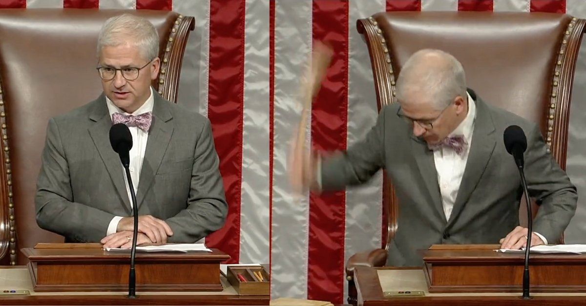 GOP House Speaker Pro Tempore Patrick McHenry pounding gavel