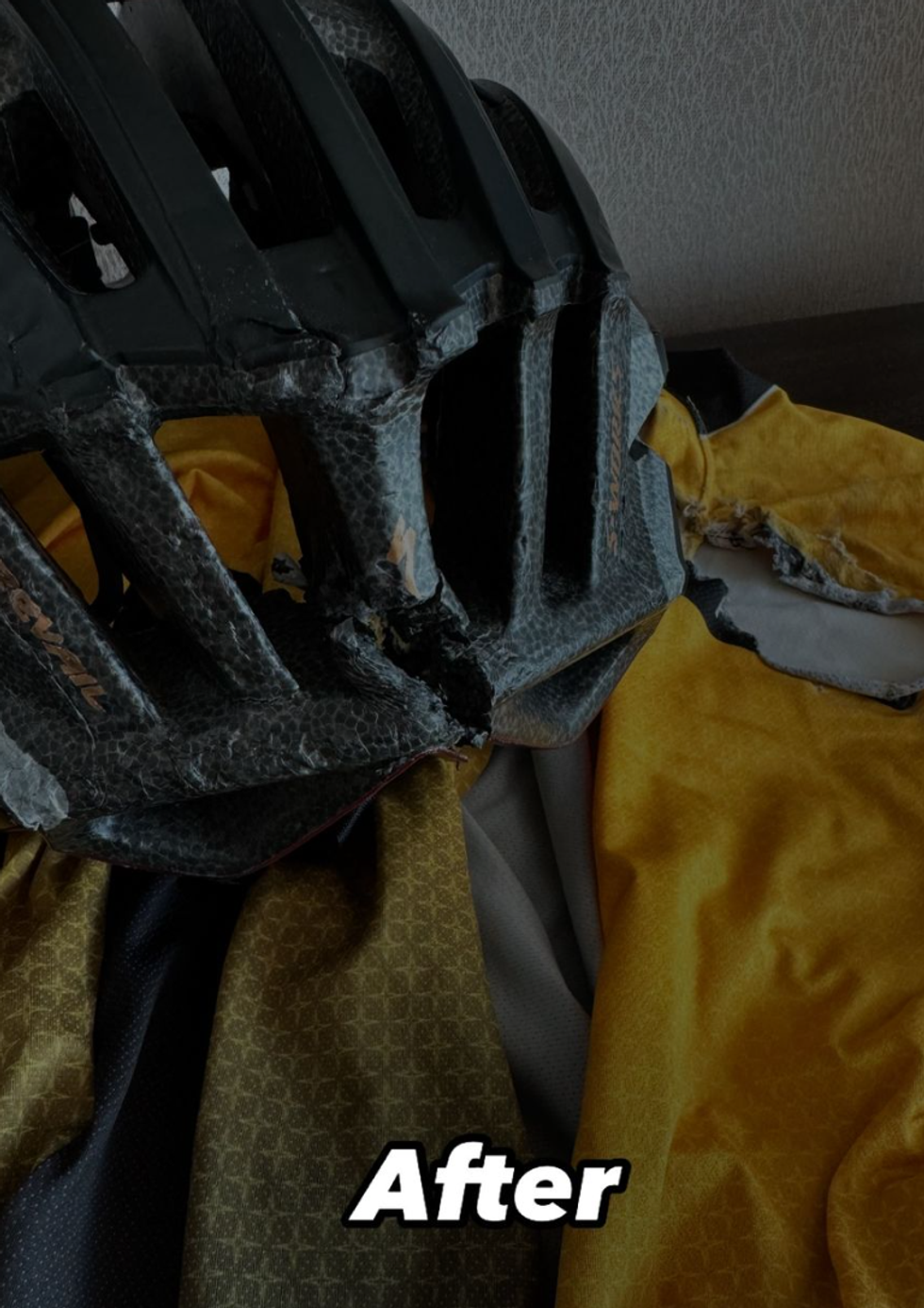 Gordon Ramsay's destroyed helmet after his biking accident