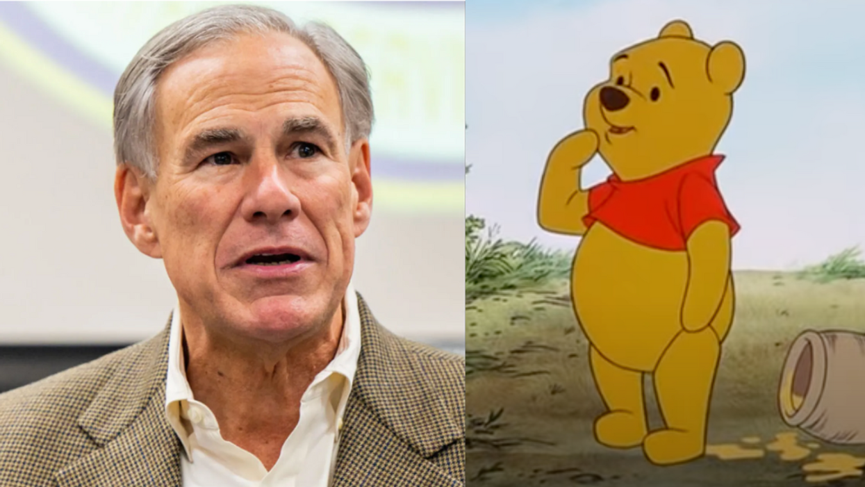 Greg Abbott; YouTube screenshot of Winnie the Pooh