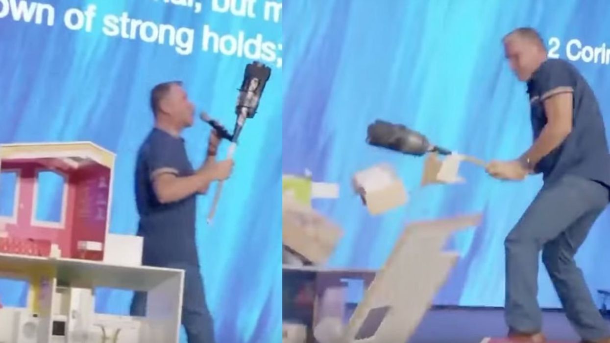 Greg Locke destroying a Barbie Dream House