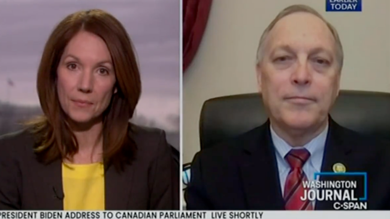 Greta Brawner and Andy Biggs during his C-SPAN interview