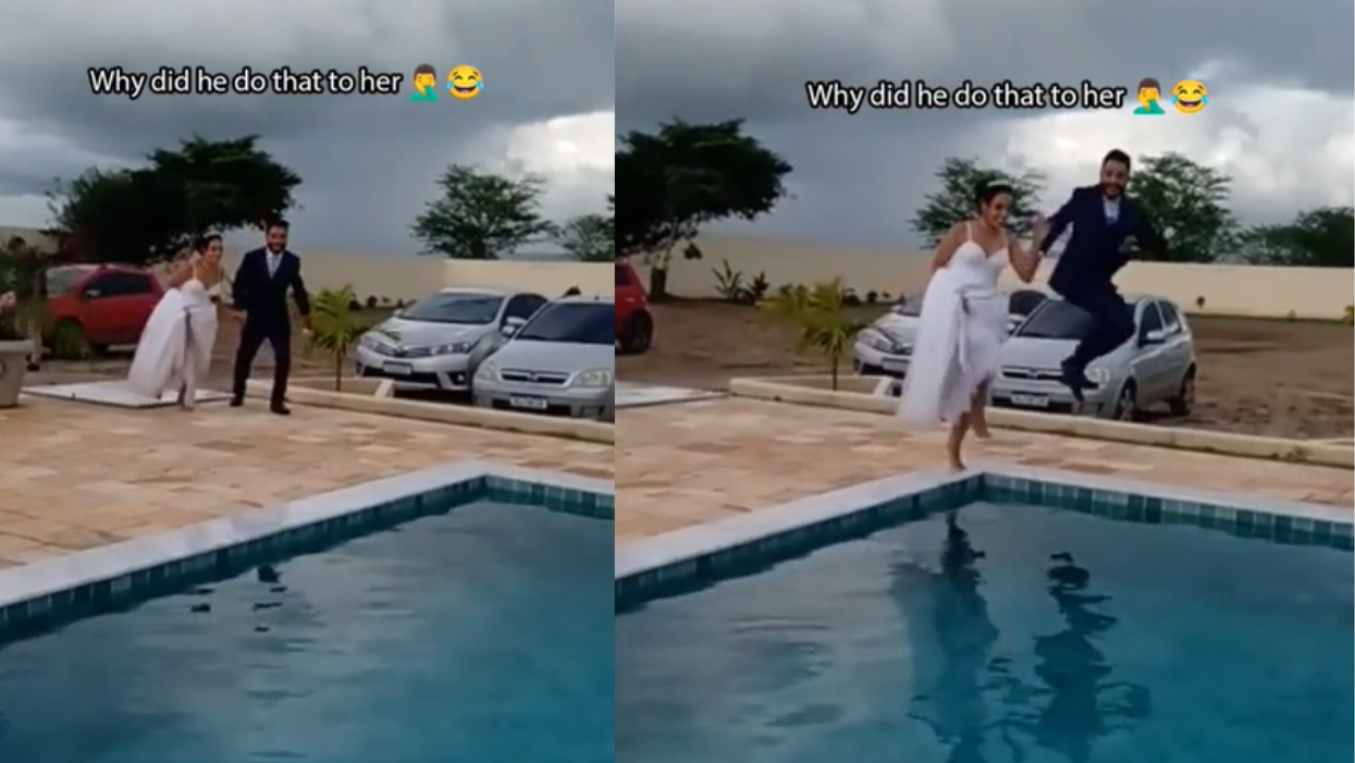 Groom pranking his new wife on their wedding day