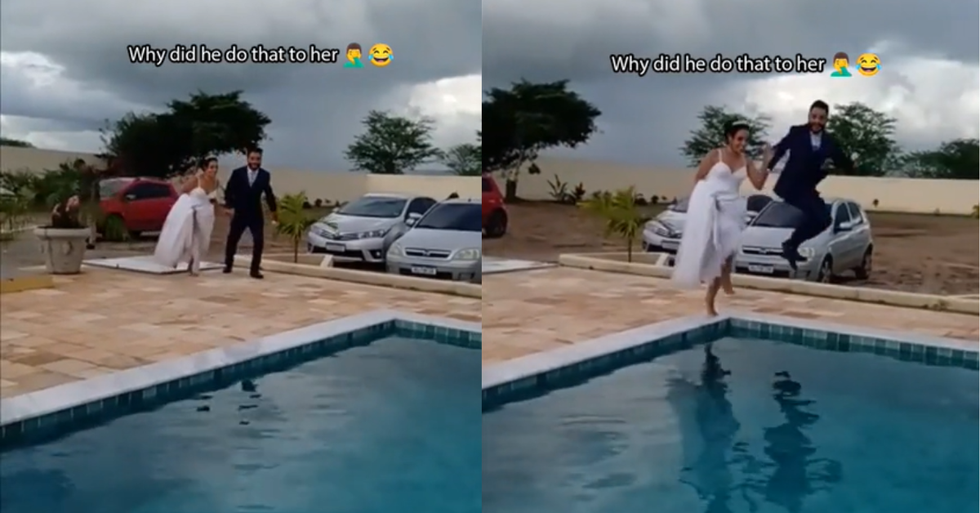 Groom pranking his new wife on their wedding day