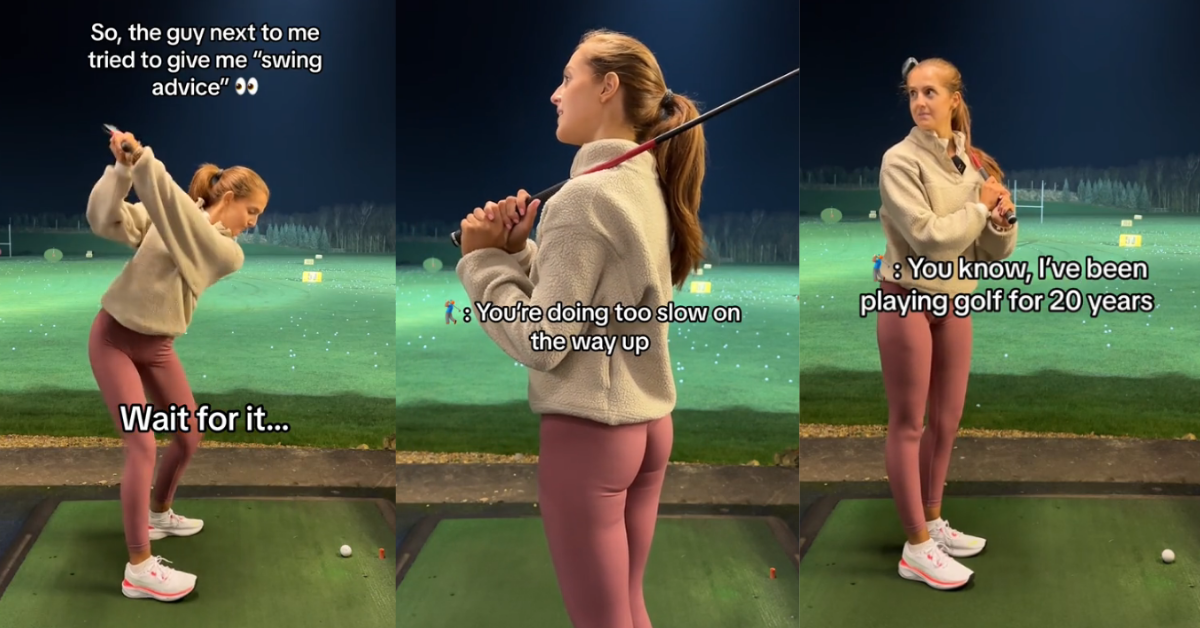 Guy mansplains a correct swing to a professional golfer