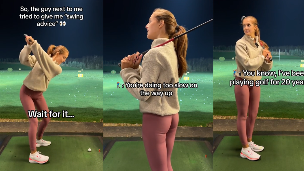 Guy mansplains a correct swing to a professional golfer