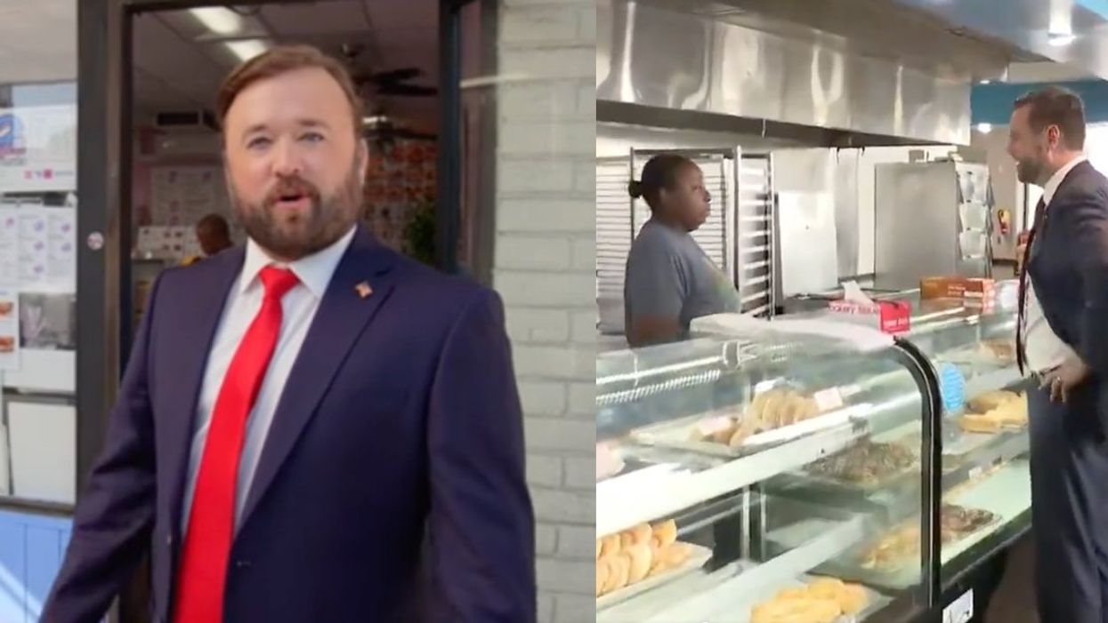 Haley Joel Osment as JD Vance; Vance attempting to buy donuts