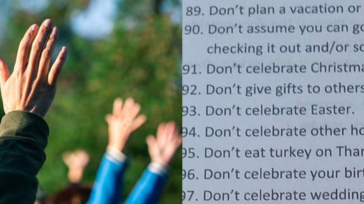 Hands showing praise; Screenshot of the cult's list