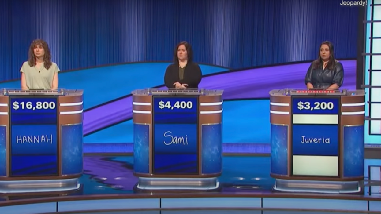 Hannah Wilson, Sami Casanova, and Juveria Zaheer on "Jeopardy".