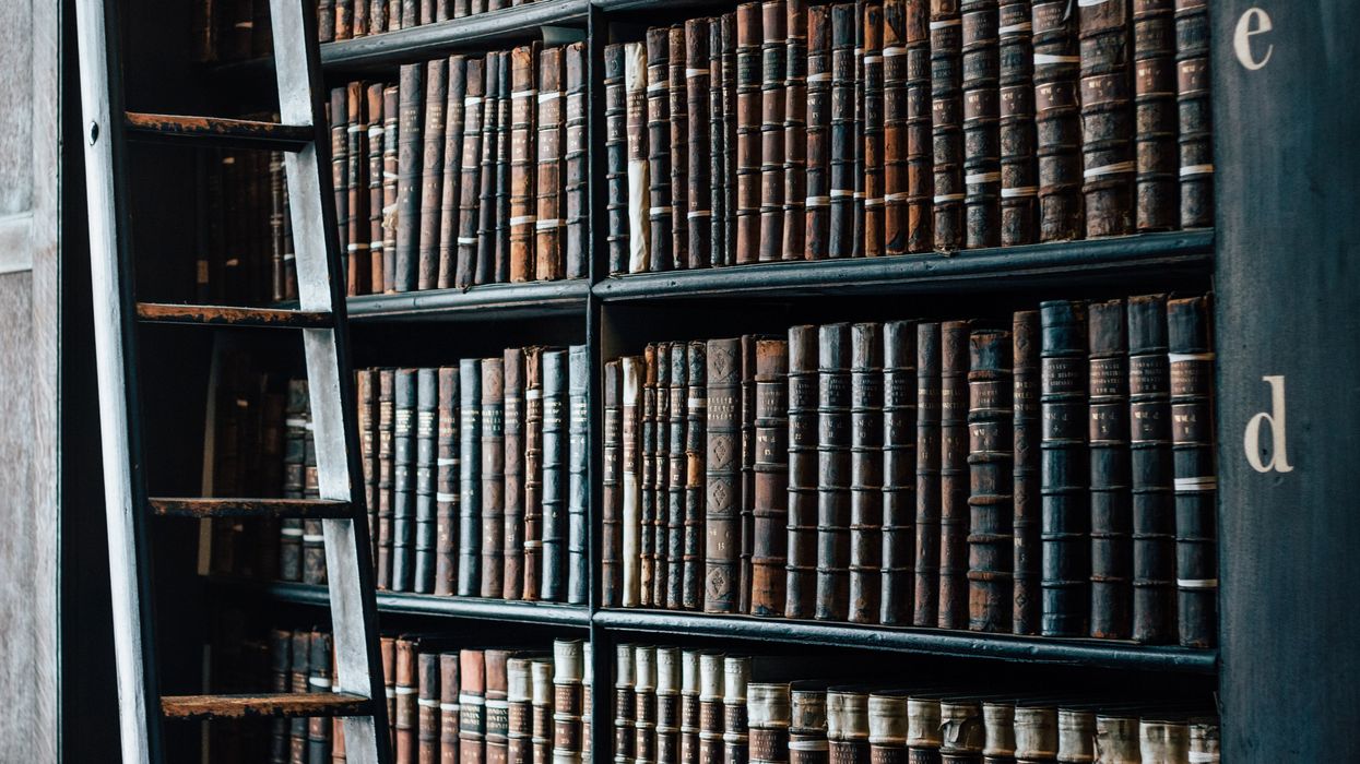 hardbound books on shelves