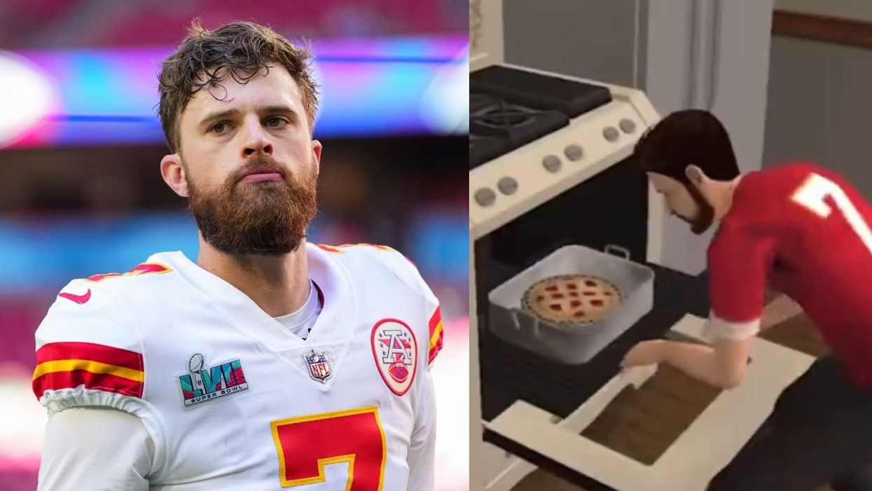 Harrison Butker; Screen shot from the Chargers' "Sims"-themed schedule release video