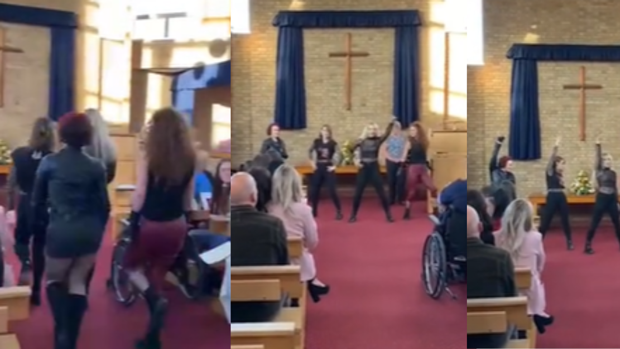 Hired flash mob at funeral, dancing to Queen's "Another One Bites the Dust"