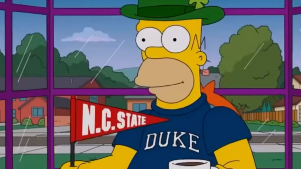 Homer Simpson with NC State flag and Duke shirt