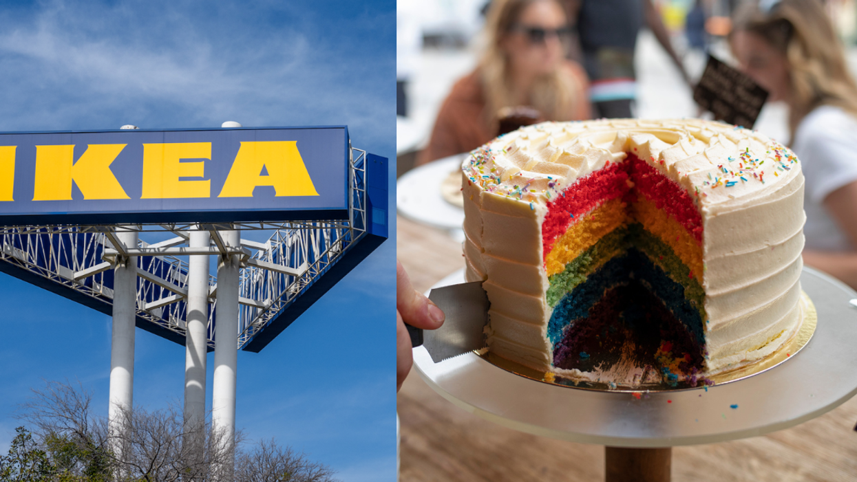 Ikea sign; rainbow cake