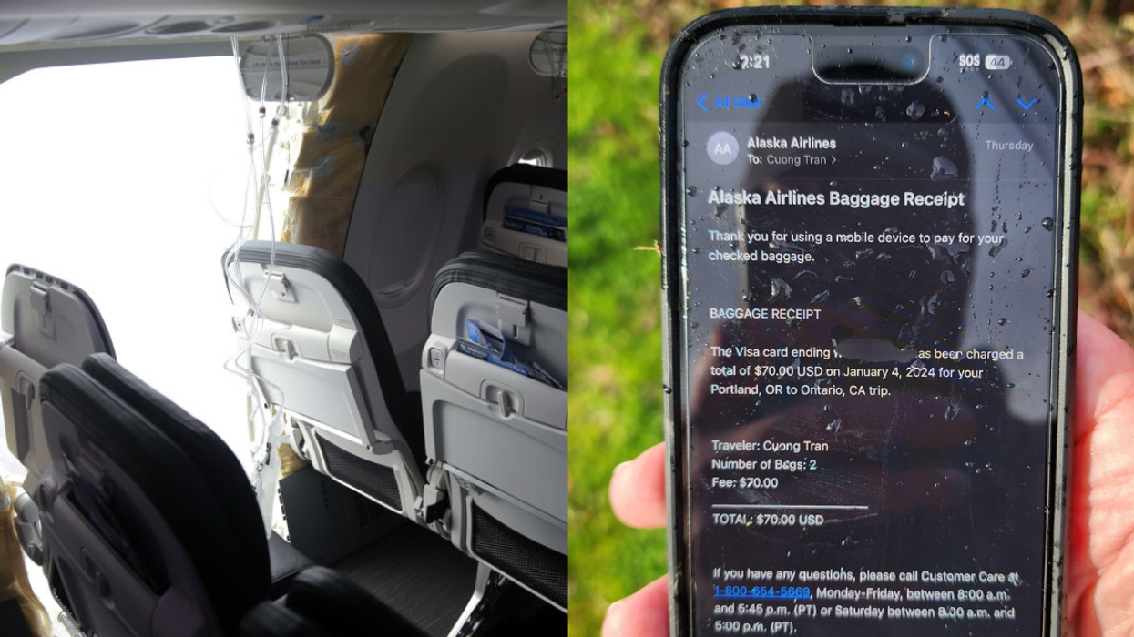 Image from Alaska Airlines flight with damaged door; Photo of iPhone from Alaska Airlines flight