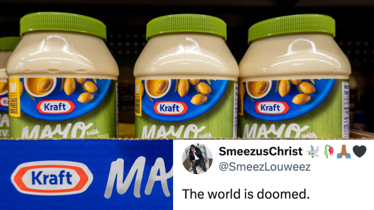 Image of Kraft mayonnaise jars with @SmeezLouweez's tweet overlayed