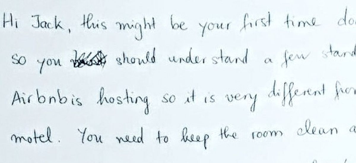 AirBnB Host Shames Guest With Angry Note After He Doesn't Shower Before Going To Sleep