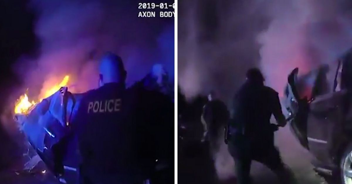 Rescuers Hailed As Heroes After Body Cam Catches Daring Rescue Of Man From Fiery Car Crash
