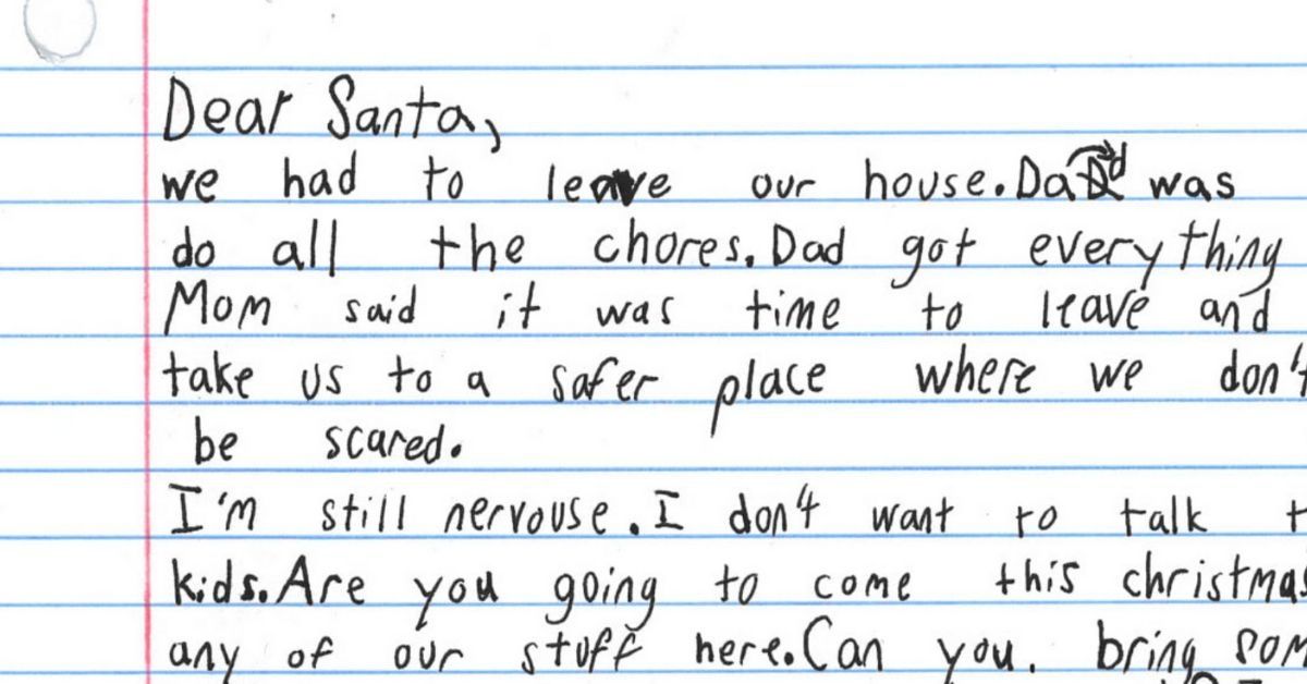 7-Year-Old Currently Living In Domestic Abuse Shelter Asks Santa For A 'Very Good Dad' In Bittersweet Letter