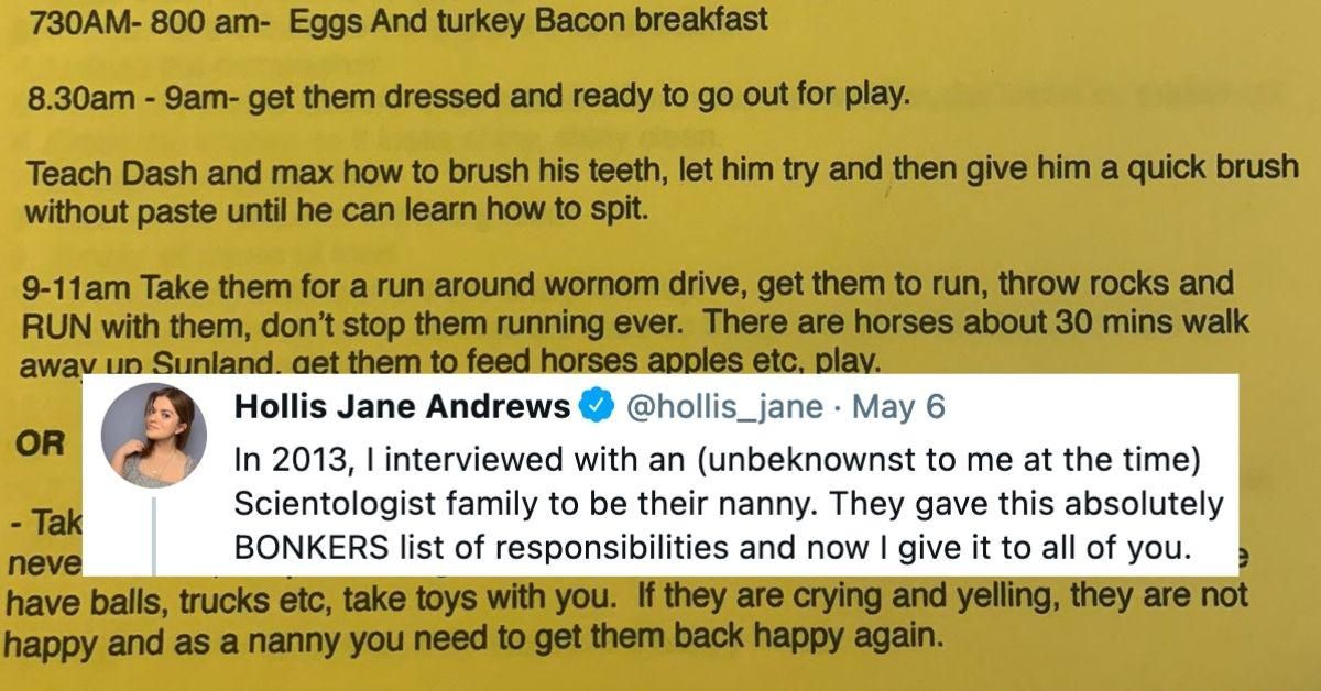 Scientologist Family's Bizarre List Of Responsibilities For 'Magical Nanny' Goes Viral—And It's A Doozy