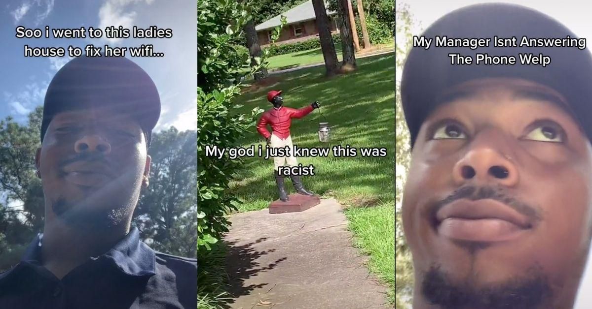 Black Internet Technician Stunned After Discovering Racist Minstrel Statues In Customer's Yard