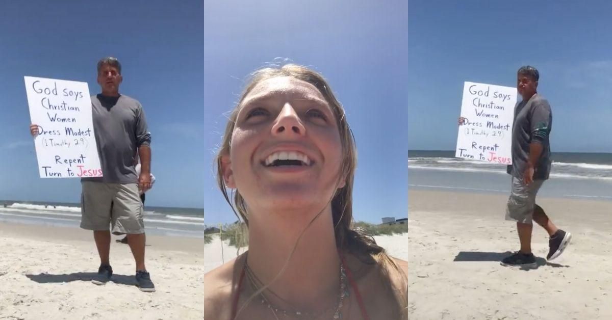 Woman Goes Off On Christian Man Who Is Absurdly Protesting Bikinis On Florida Beach