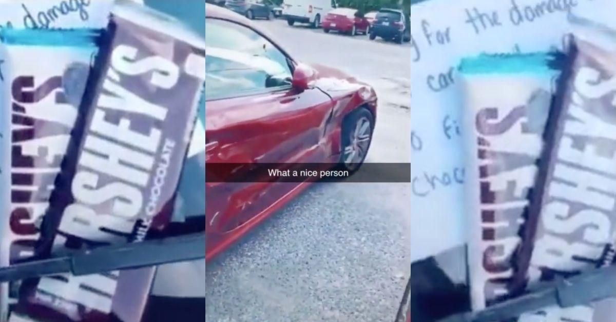 Woman Stunned After Driver Who Crashed Into Her Car Compensates Her With Hershey Bars