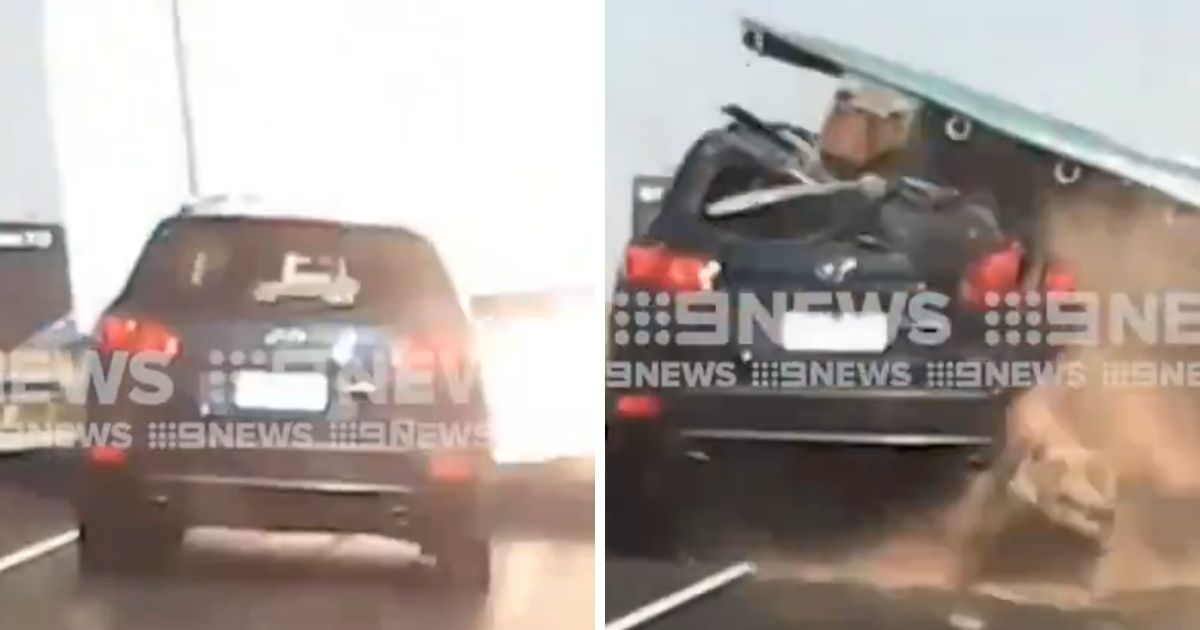 Woman Somehow Survives After Huge Road Sign Crushes Her Car 😮