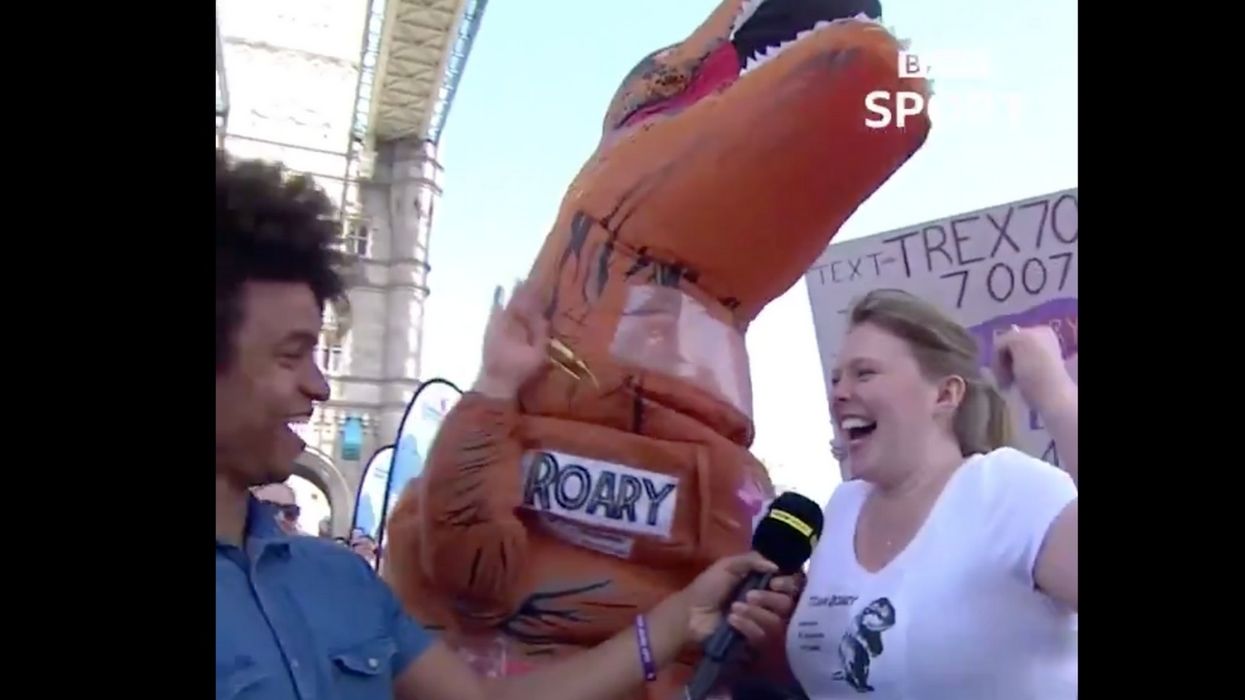 Inflatable T-Rex Gets Engaged During London Marathon—And We Couldn't Be Happier For Him