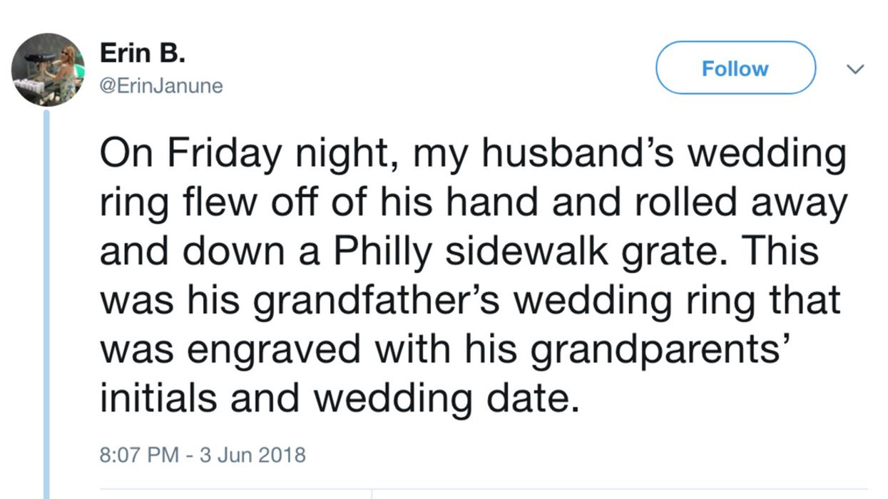 Woman Recounts The Community Effort To Help Rescue Her Husband's Wedding Ring From A Sidewalk Grate
