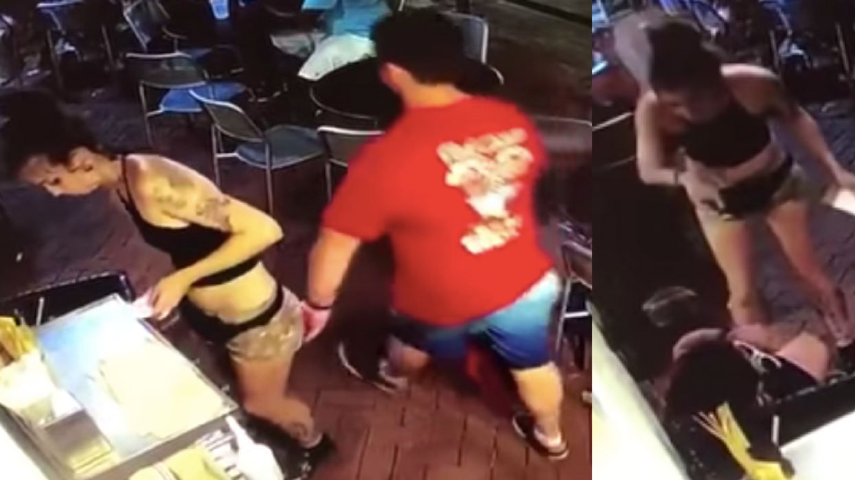 Customer Gets Handsy With Waitress From Behind And She Beats The Hell Out Of Him