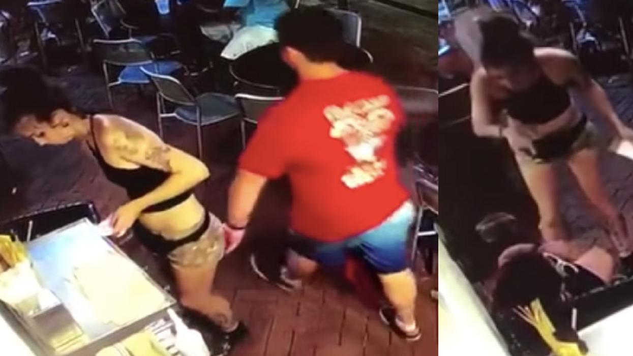 Customer Gets Handsy With Waitress From Behind And She Beats The Hell Out Of Him