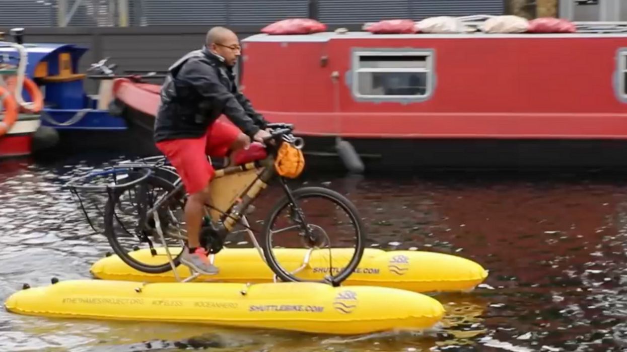Man Quits Desk Job To Ride Floating Bicycle Cleaning Up Plastic