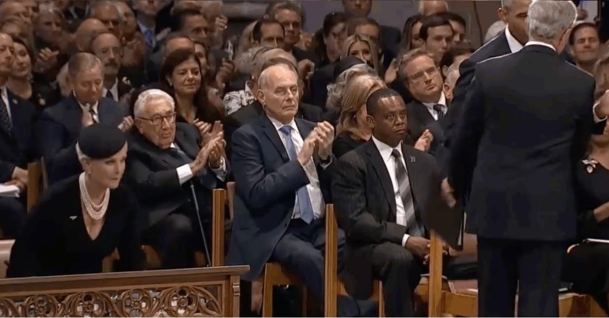 Cameras Caught George W. Bush Smacking Barack Obama On The Butt With A Binder During McCain's Funeral 😂