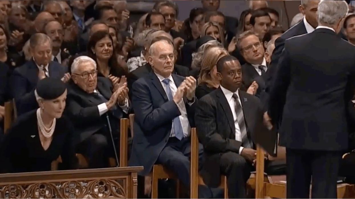 Cameras Caught George W. Bush Smacking Barack Obama On The Butt With A Binder During McCain's Funeral 😂